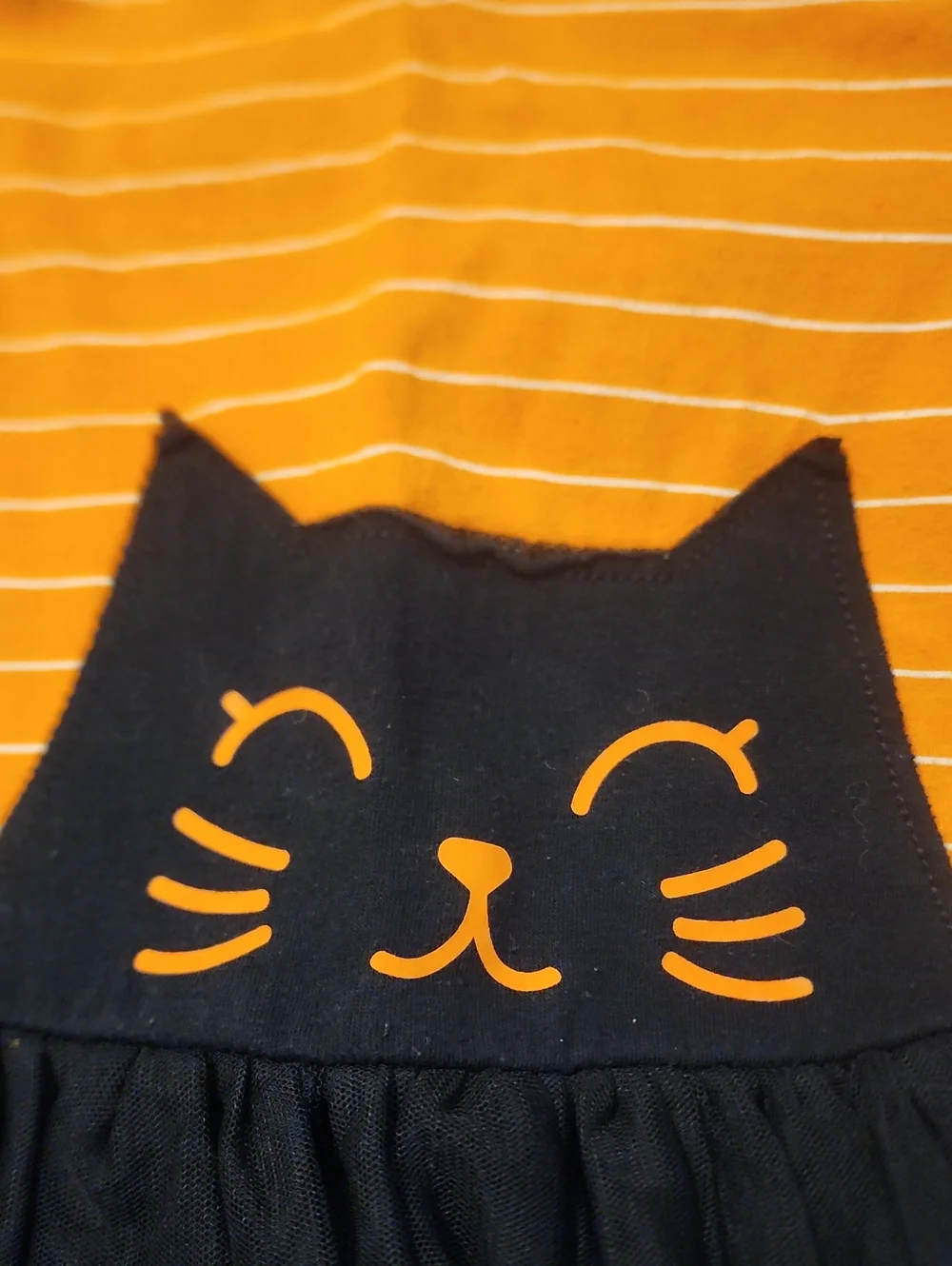 Sz 4T Cat & Jack Girls' Orange Stripe Long-Sleeve Cat Tulle Dress